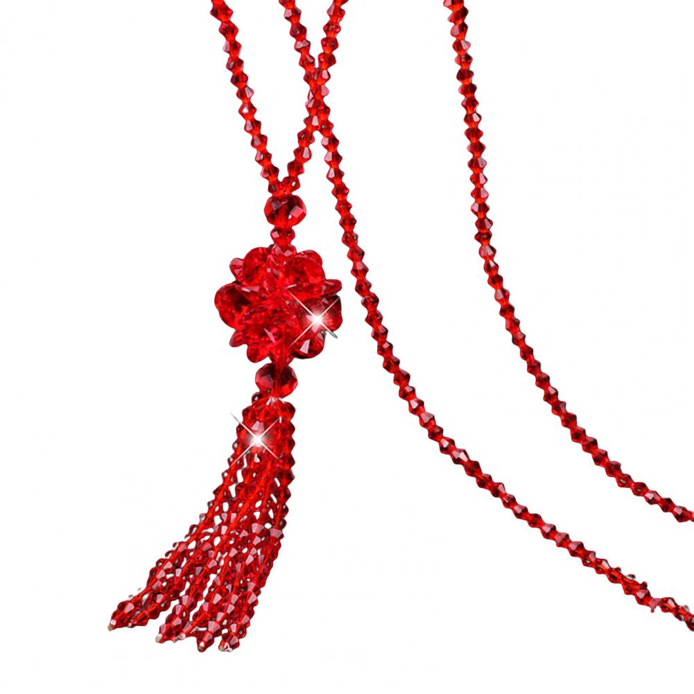 1116 Faux Crystal Necklace Knotted Beaded Long Tassel Shiny All Match Women Long Pendant Sweater Necklace Pendant Necklaces