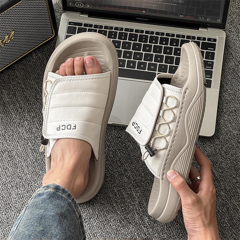 Summer Men's Fashion One-word Beach Sports Casual Non-slip Breathable Sandals 371286 white-J