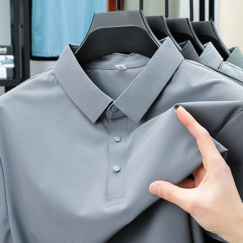 Męska koszulka polo bezszwowa z lodowego jedwabiu Męski T-shirt z czuciem lodu Męski T-shirt z krótkim rękawem z kołnierzykiem, szybkoschnący, chroniący przed słońcem