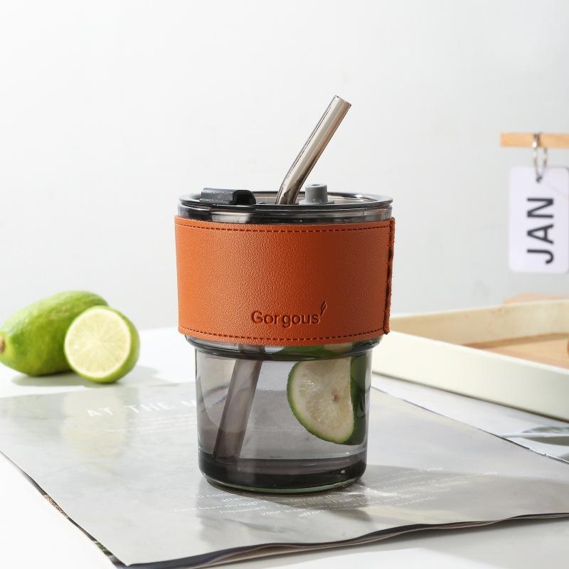400ml Water Bottle Creative Glass Coffee with Straw Cup with Lid Cup Cover Ins Style Milk Tea Drinkware Couple Coffee Mug