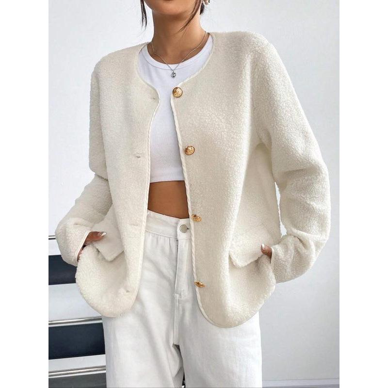 

G 25805 Tweed Fragrance Blazer: Socialite Style Short Wool Coat M кремовый