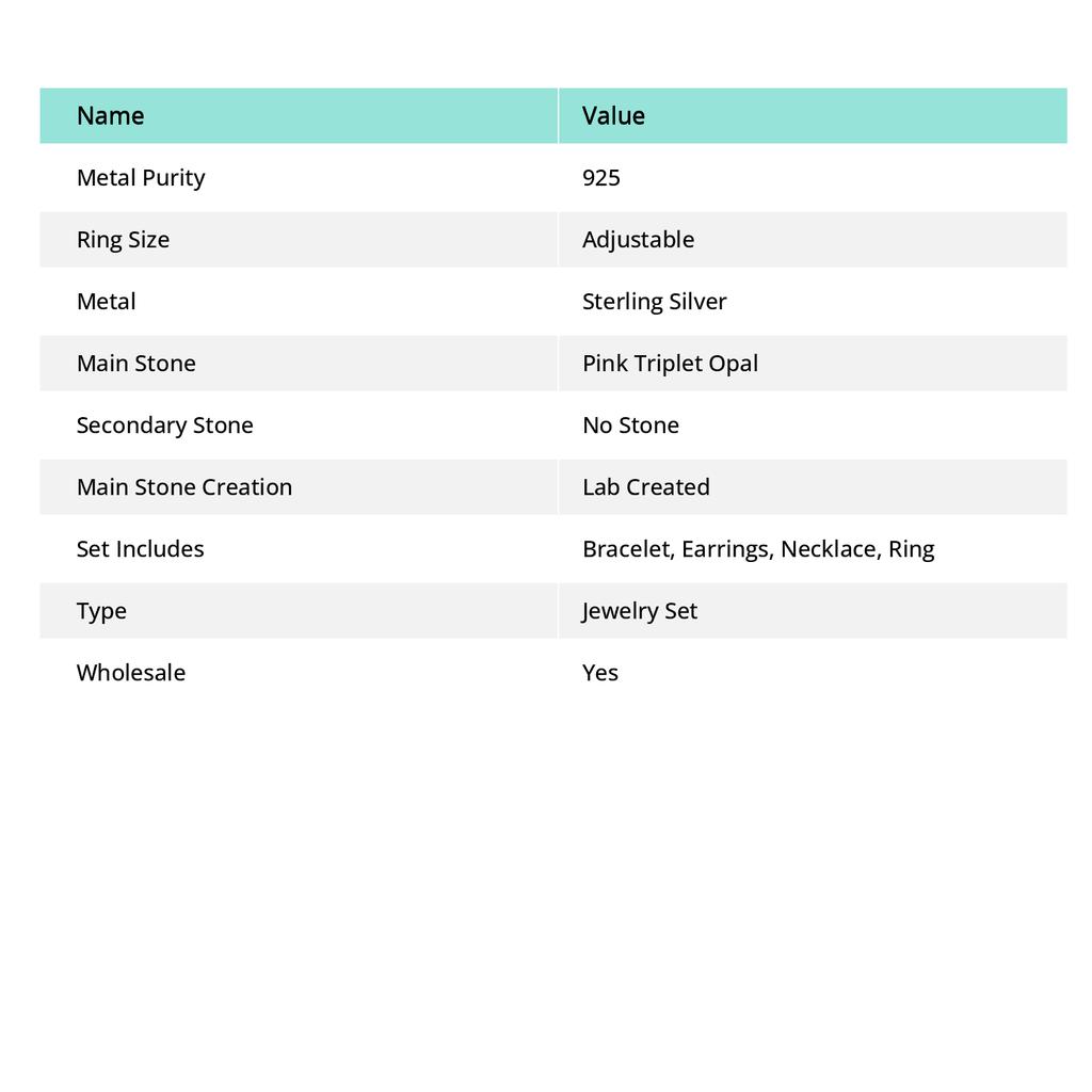 Pink Triplet Opal Gemstone Handmade 925 Sterling Silver Jewelry Set W3k49