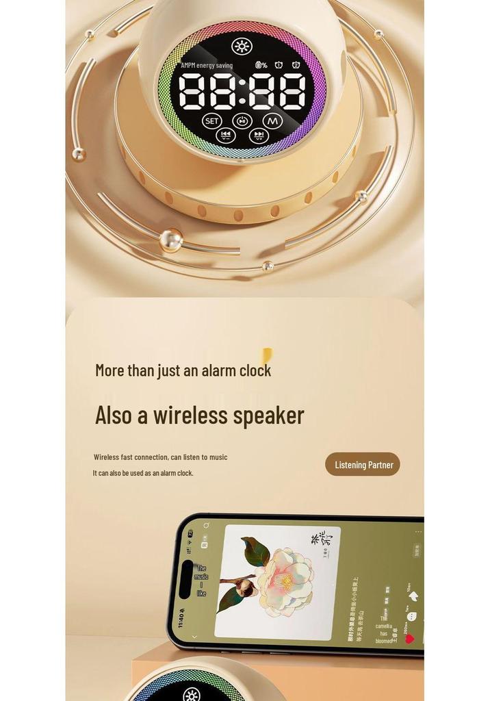 Smart Voice T33 Multi-Functional Bluetooth Alarm Clock with Super Loud Speaker for Office & Student Use