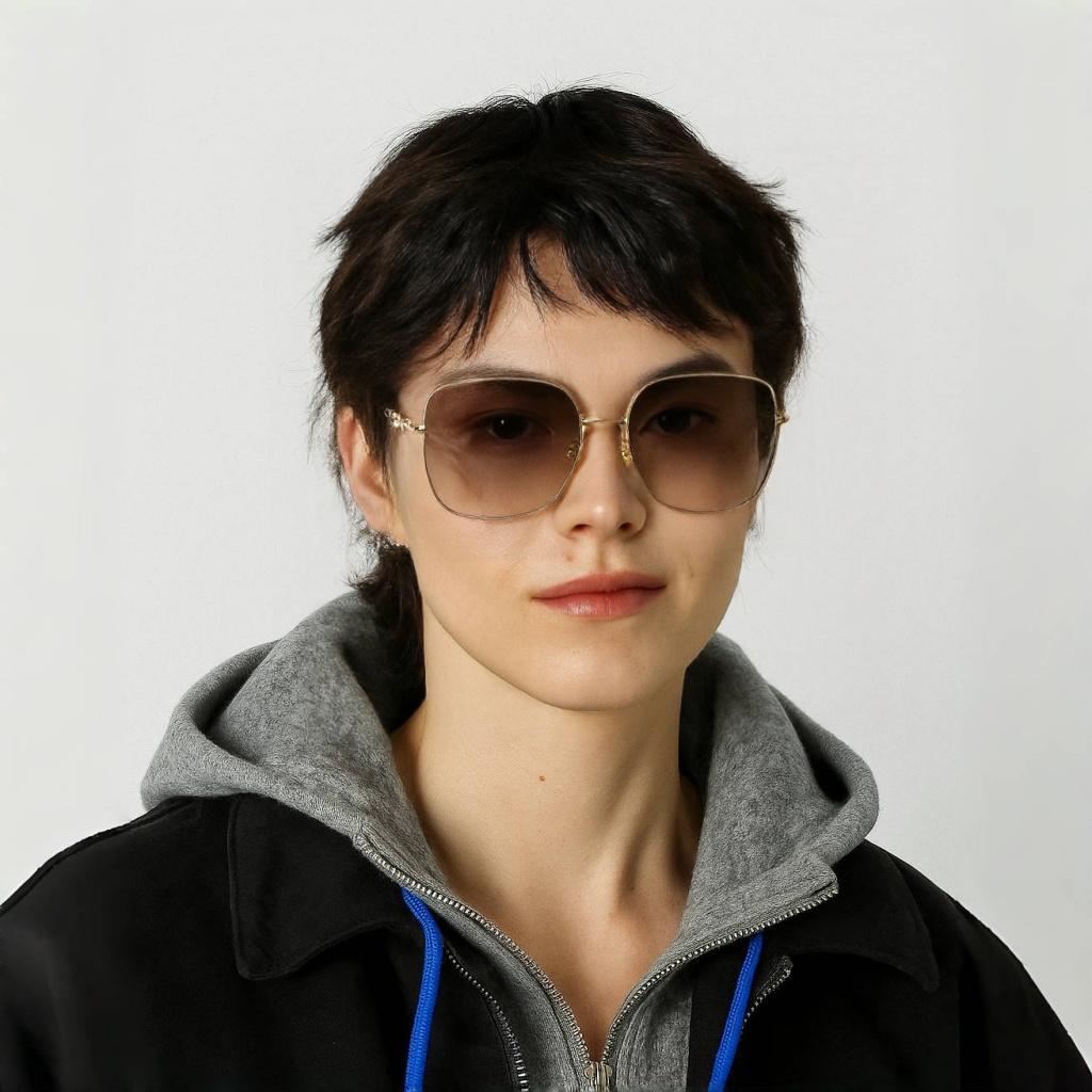 Gucci Horsebit Series Side Letter Engraving Vintage Square Sunglasses Women Sunglasses Brown GG0879S-002