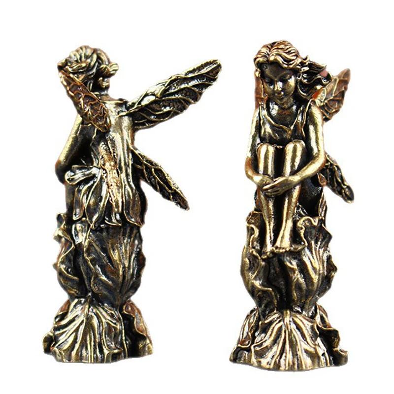 Retro Copper God Of Love Cupid Statue Small Ornaments Brass Angel Figurines Home Decor Accessories