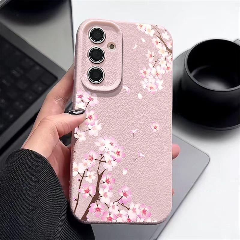 Custodia Floreale Fiori di Pesco Rosa Per Samsung S26 S25 S24 Ultra S23 S22 S21 FE A15 A16 A17 A26 A35 A36 A37 A54 A55 A56 A57 5G Copertura con Texture in Pelle