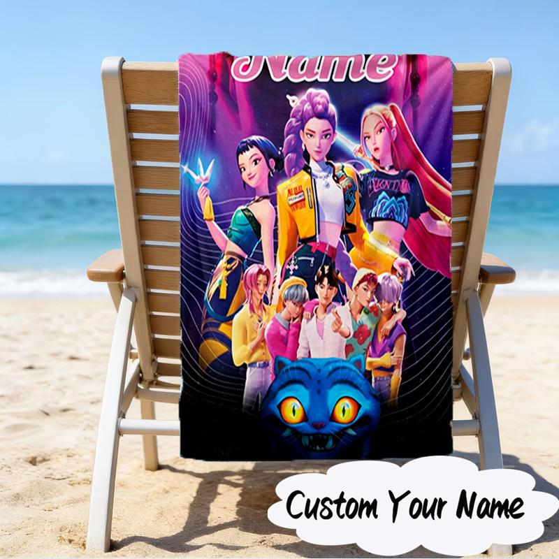 Custom Name KPop Cartoon Microfiber Beach Towel Super Soft & Absorbent for Bath, Beach, Travel Bath Time Accessory, Fan Gifts