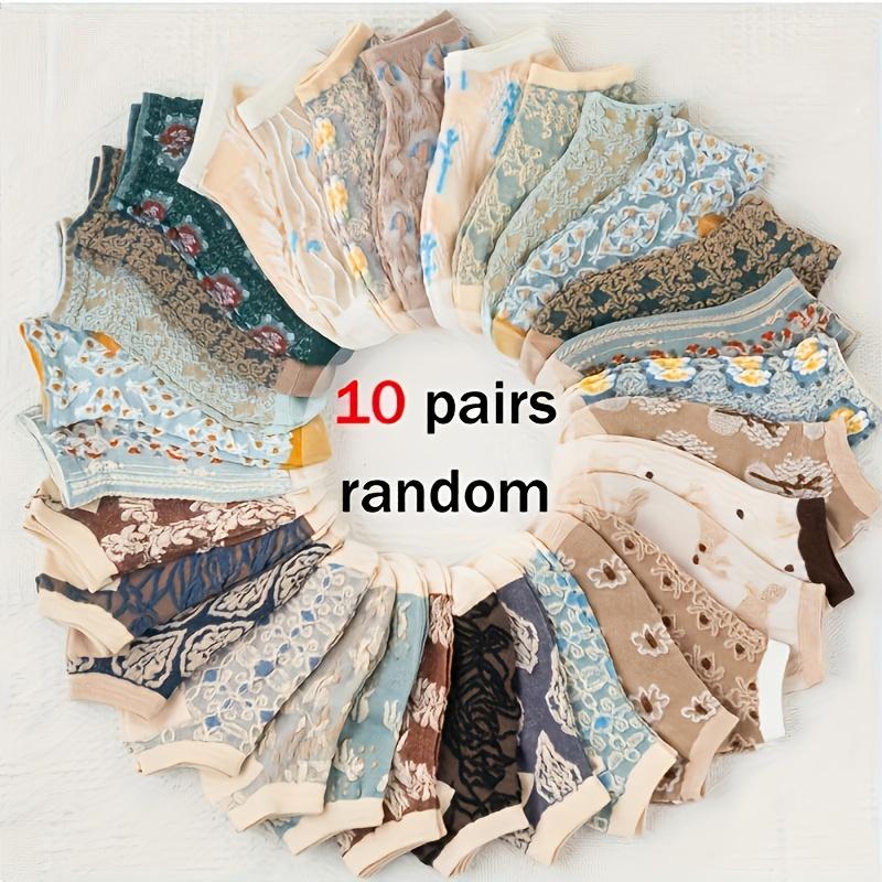 

10 Pairs Vintage Jacquard Ankle Socks, Random Beautiful Patterns, Unique Charming Casual Socks One-size