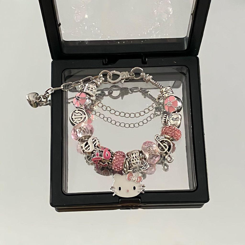 Braccialetto con Perline a Forma di Cuore Hello Kitty con Cristalli Scintillanti per Donne e Ragazze