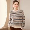Women's Color Block Jacquard Cashmere Sweater - Autumn/Winter Korean Style Round Neck Knit