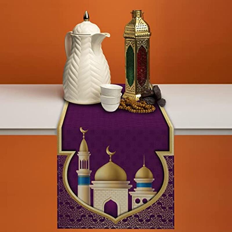 Ramadan Linen Table Runner Eid Mubarak Iftar Islamic Mosque Tablecloth Religious Festival Restaurant Home Decor Table Runner