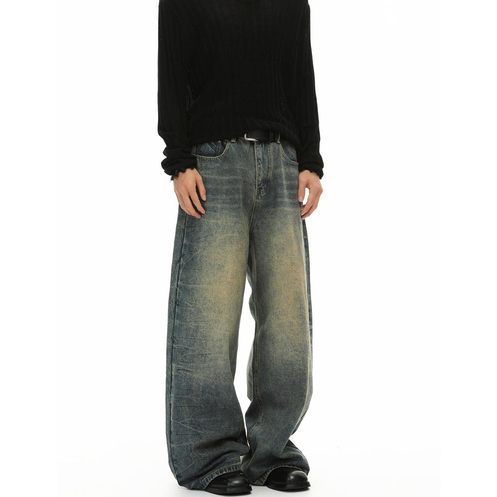 Men's Clothing American Old Cat Whisker Loose Straight Retro Blue Drape Casual Jeans Casual Tide