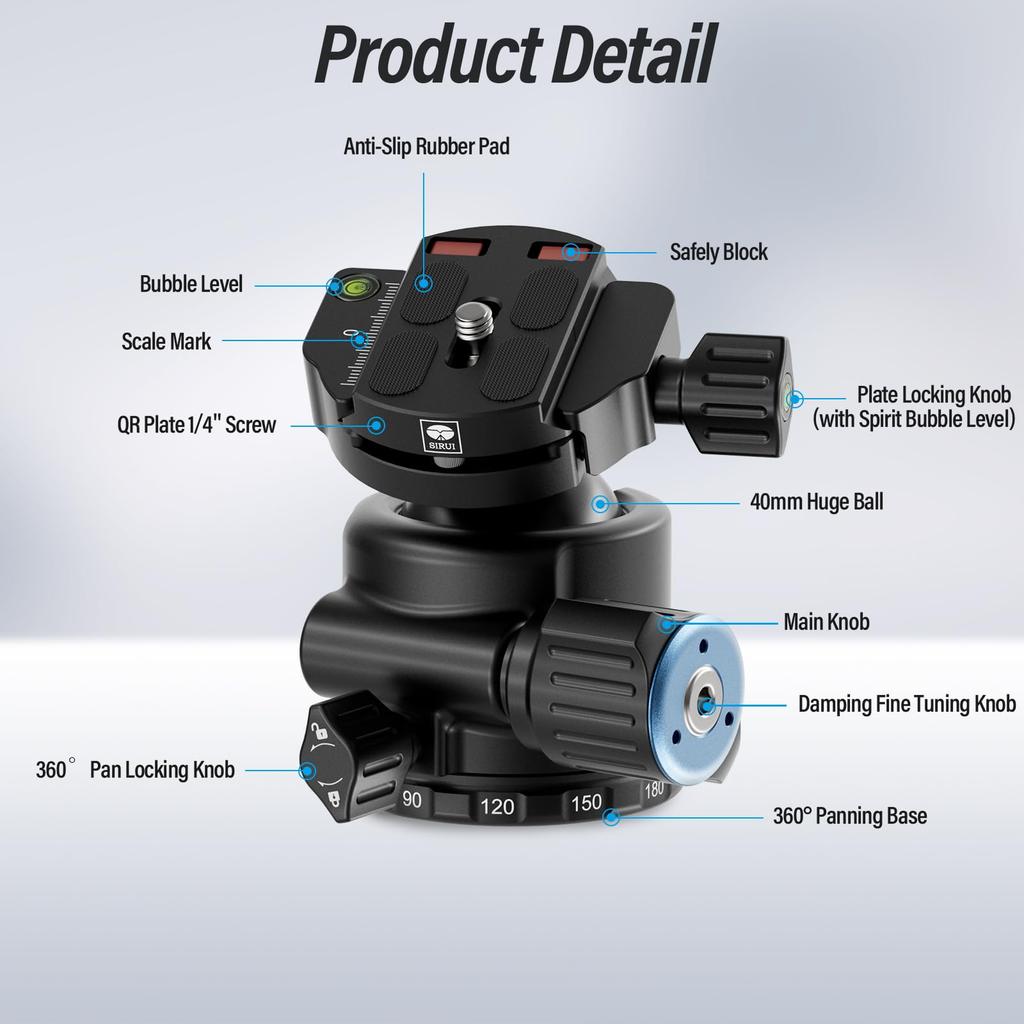 SIRUI Professional 40mm Ball Head with Panoramic CNC Aluminum Alloy Compatible with DSLRs and with Quick Release Maximum Load Capacity of 40kg AM-40