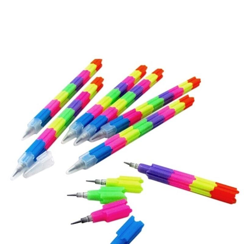 5 Stück/Los Kreativer Regenbogen Stapelstift Tauschstifte Baustein Nicht Anspitzbarer Bleistift Schreibstift für Kinder Niedliche Bleistifte