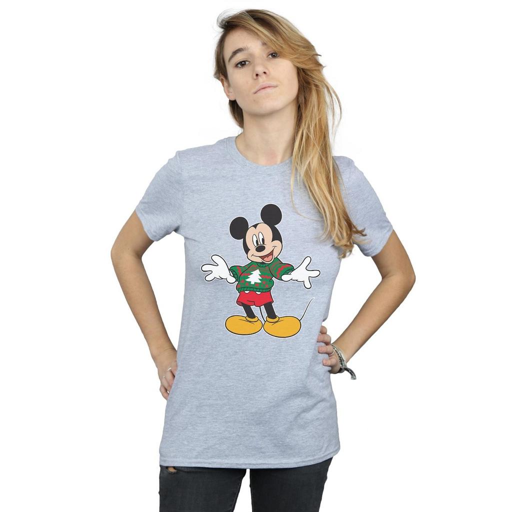 Disney Womens/Ladies Mickey Mouse Christmas Jumper Stroke Cotton Boyfriend T-Shirt
