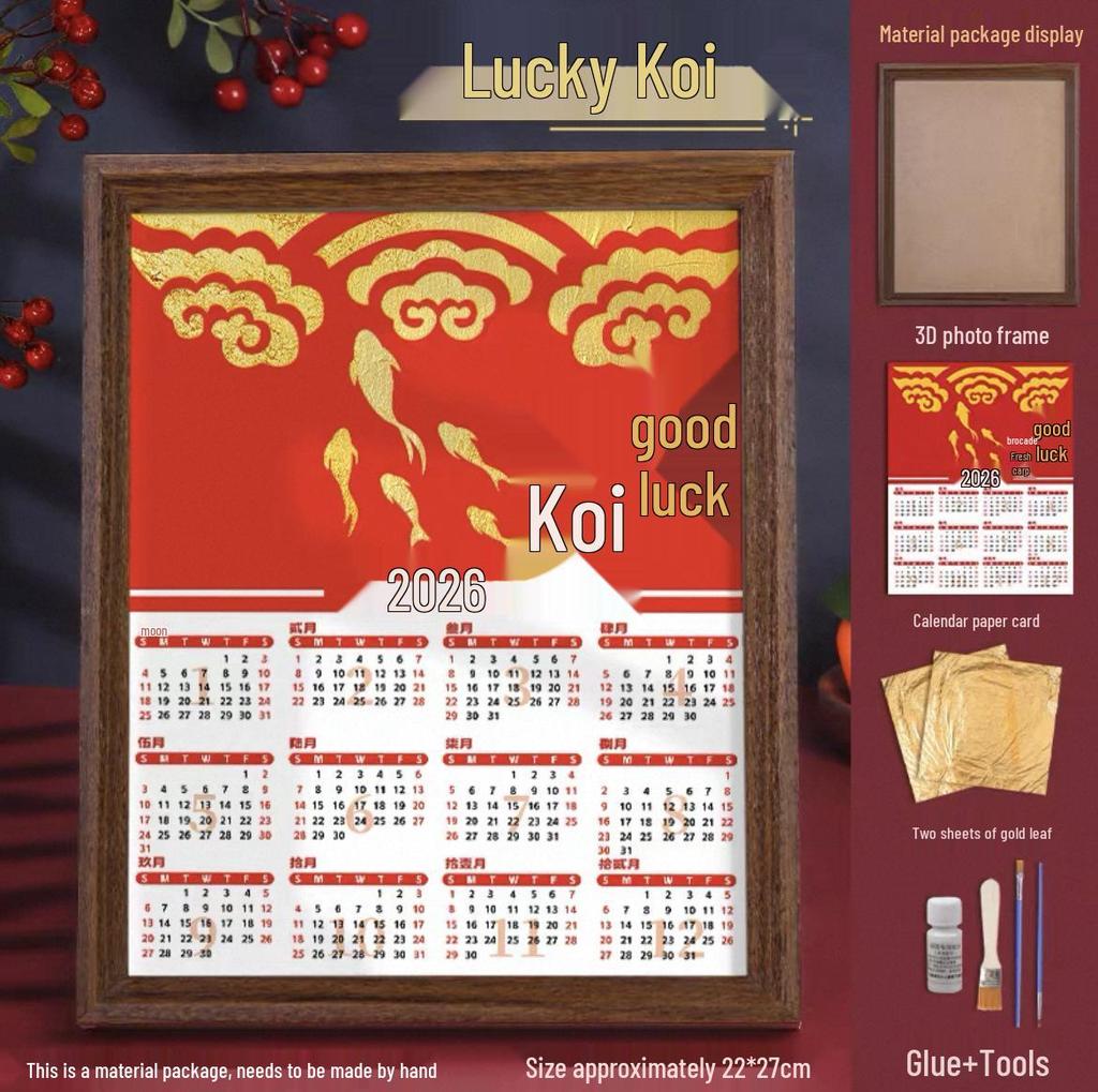 Xianci 2026 Gold Foil Painting Calendar Kit: Handmade Intangible Cultural Heritage DIY Decoration & Photo Frame Ornament