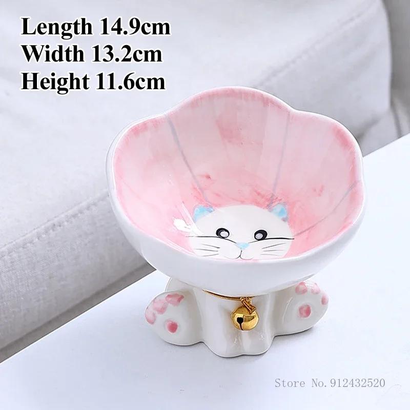 Ceramic Cute Flowers Cats and Dogs Bowls, High-Foot Protection, Cervical Spine, Food Basin, Drinking Cat Bowl, Pet Products, 1Pc
