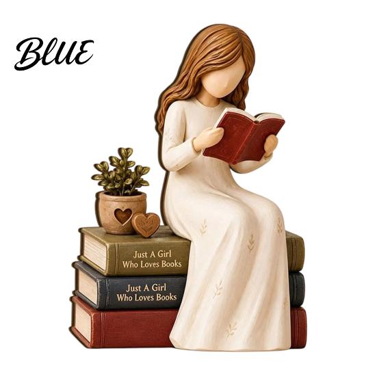 Bookish Gifts for Women Wooden Reading Girl Figurine Book Lovers, Personalized Desktop Bookshelf Decor with Ornaments Stacked Design Home Library