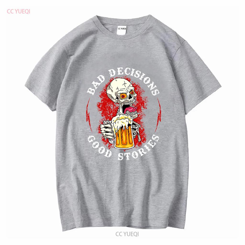 Bad Decisions Make Good Stories Drinking Skull Print T Shirt vintage Washed Unisex designer clothes Soft Comfortable fashion