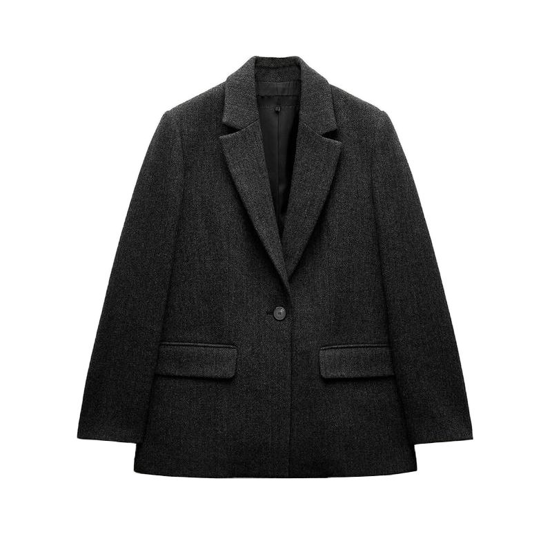 

Осень и Зима Новое поступление Женская одежда Модный стиль Лацкан Длинный рукав Шерстяная ткань Смесовая Твиловый костюм Верхняя одежда 3046483 Coal Gray M