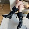 2025 autumn and winter new pointed boots women's boots thick heel high tube stack boots long boots high heel women's shoes