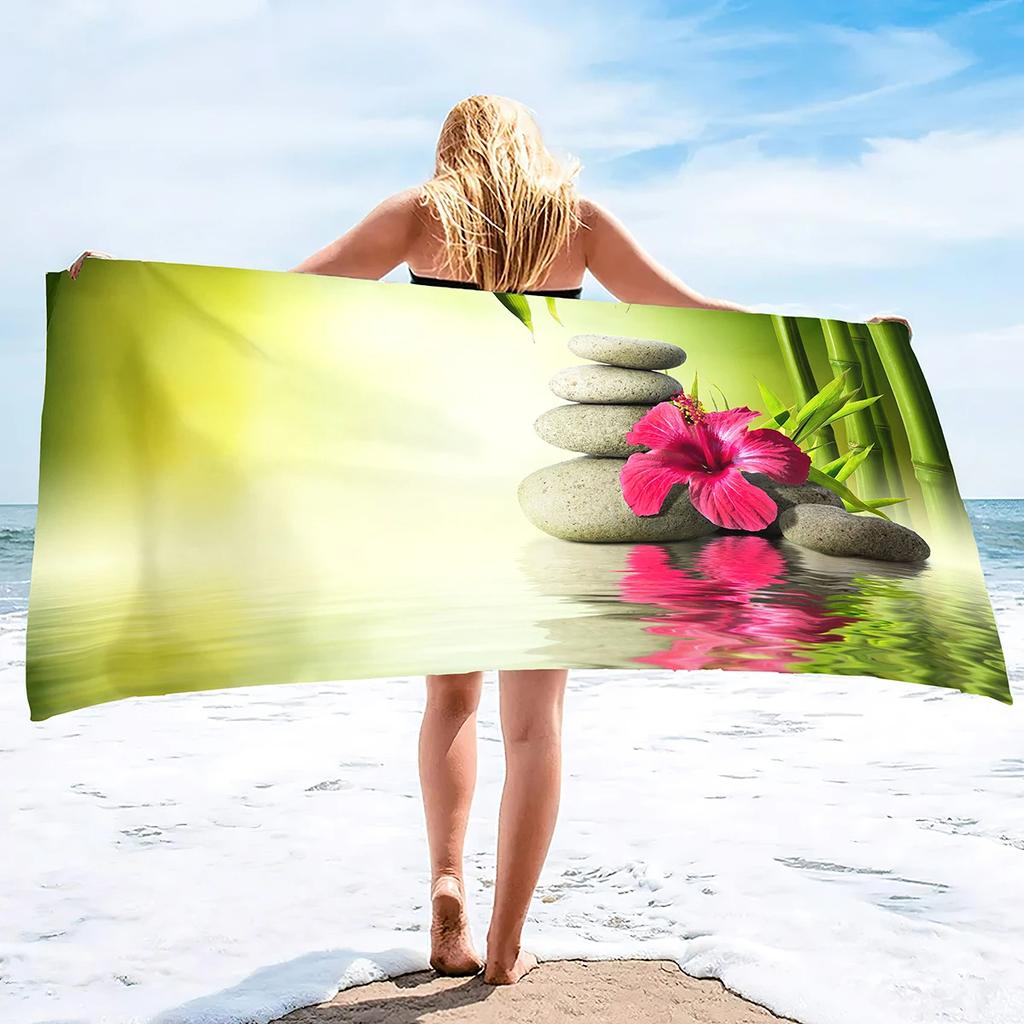 Zen Stones Bamboo Beach Towel Soft Absorbent Bath Towel Microfiber Quick Dry Hand Towels for Sport Gym Spa Travel Yoga Swimming