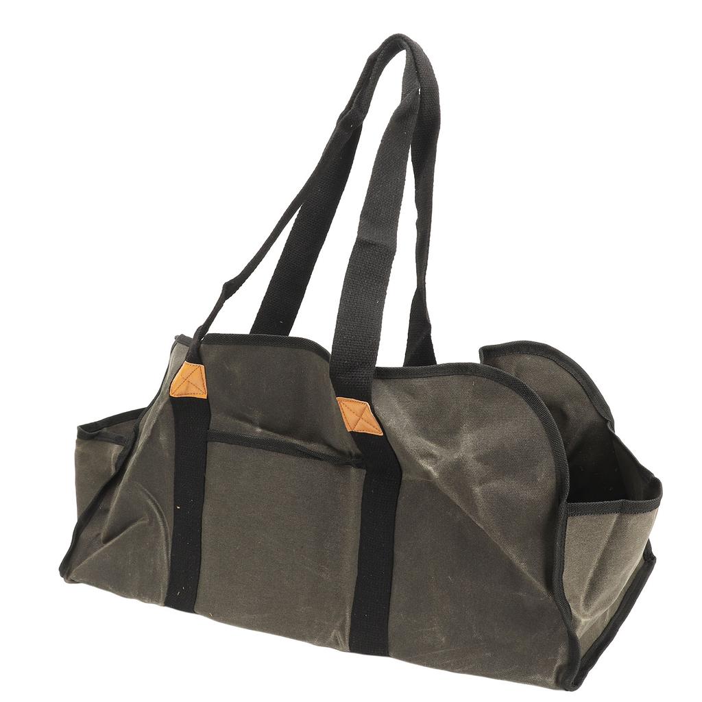 Log Carrier Waxed Canvas Dark Green Waterproof Large Capacity Reinforced Handles Foldable Anti Slip Firewood Bag for