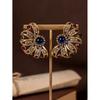 Vintage Colored Rhinestone Inlaid With Flower Earrings Light Luxury Retro Style Medieval Hollowed Out