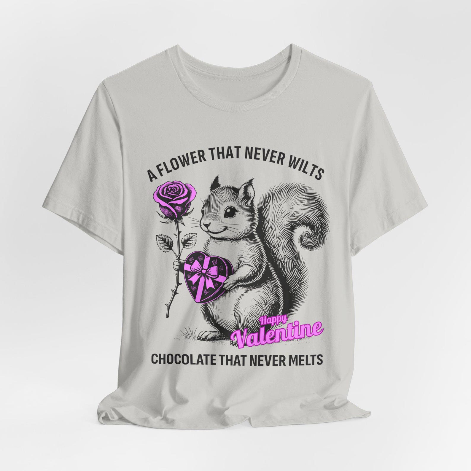 Squirrel Holding Heart Box T-Shirt | A Flower That Never Wilts Valentine Tee L