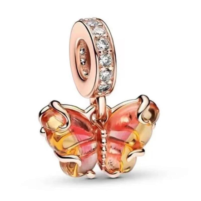 Neues Mode 925 Silber Schmetterling Sonnenblume Rose Anhänger Charm für Perlenarmband Damen Schmuck Geschenk