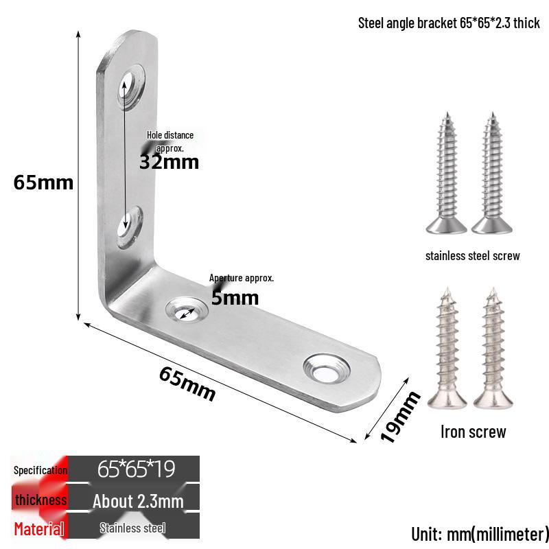 Thickened Stainless Steel 90° L-Shaped Bracket for Furniture and Shelves