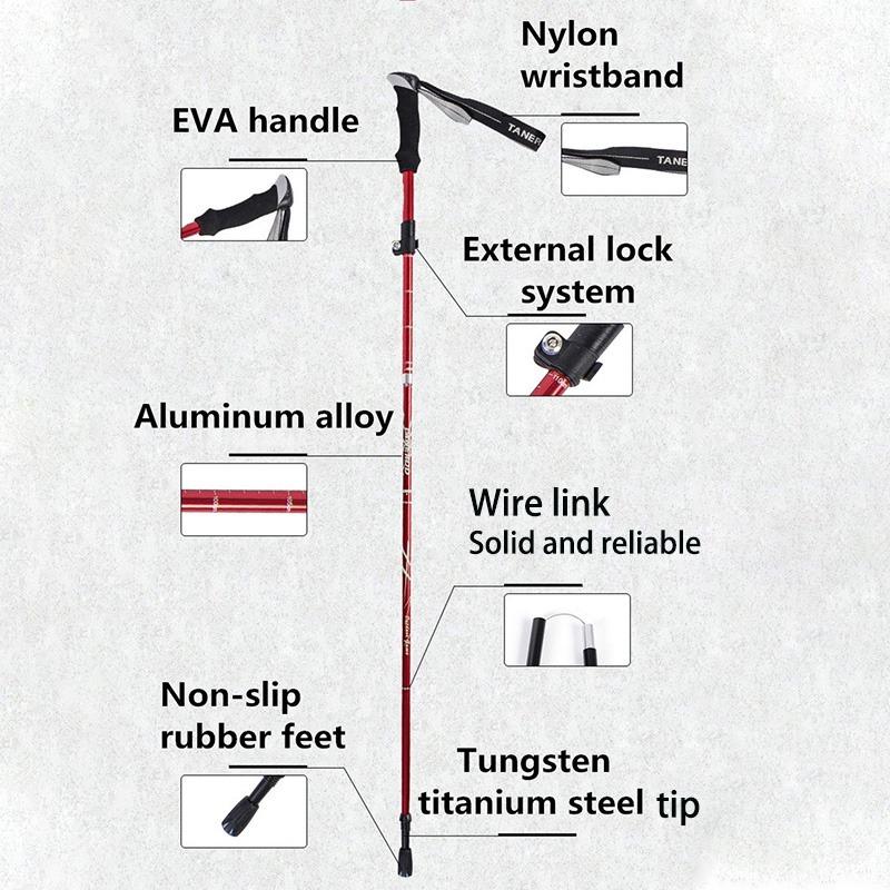 1 stk 5-seksjons utendørs sammenleggbar turstav camping bærbar gåstav for nordisk eldre teleskopisk lett å putte i vesken