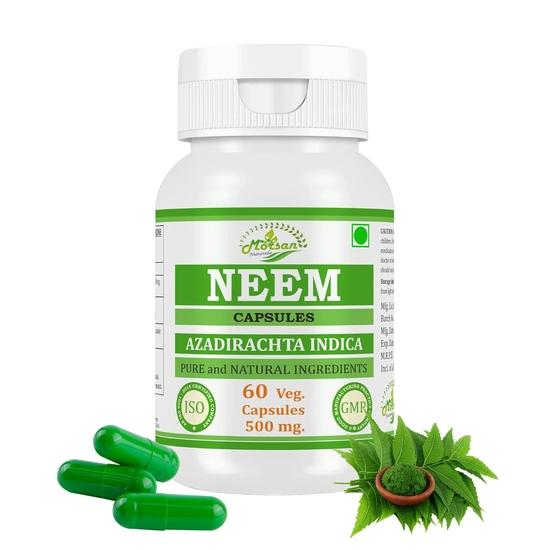 Morsan Nutraveda Neem Capsules (Azadirachta Indica) – 60 Veg Capsules, 500 mg | Supports Skin Health | High Potency 100% Herbal Supplement