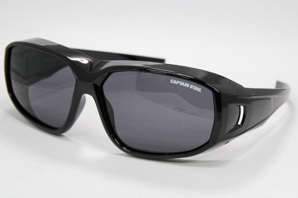 Driving Polarized Sunglasses UV Protection Over Glasses Lightweight Sports Sunglasses Fishing Golf Driving Black Overglasses [Captain Stag] Men's