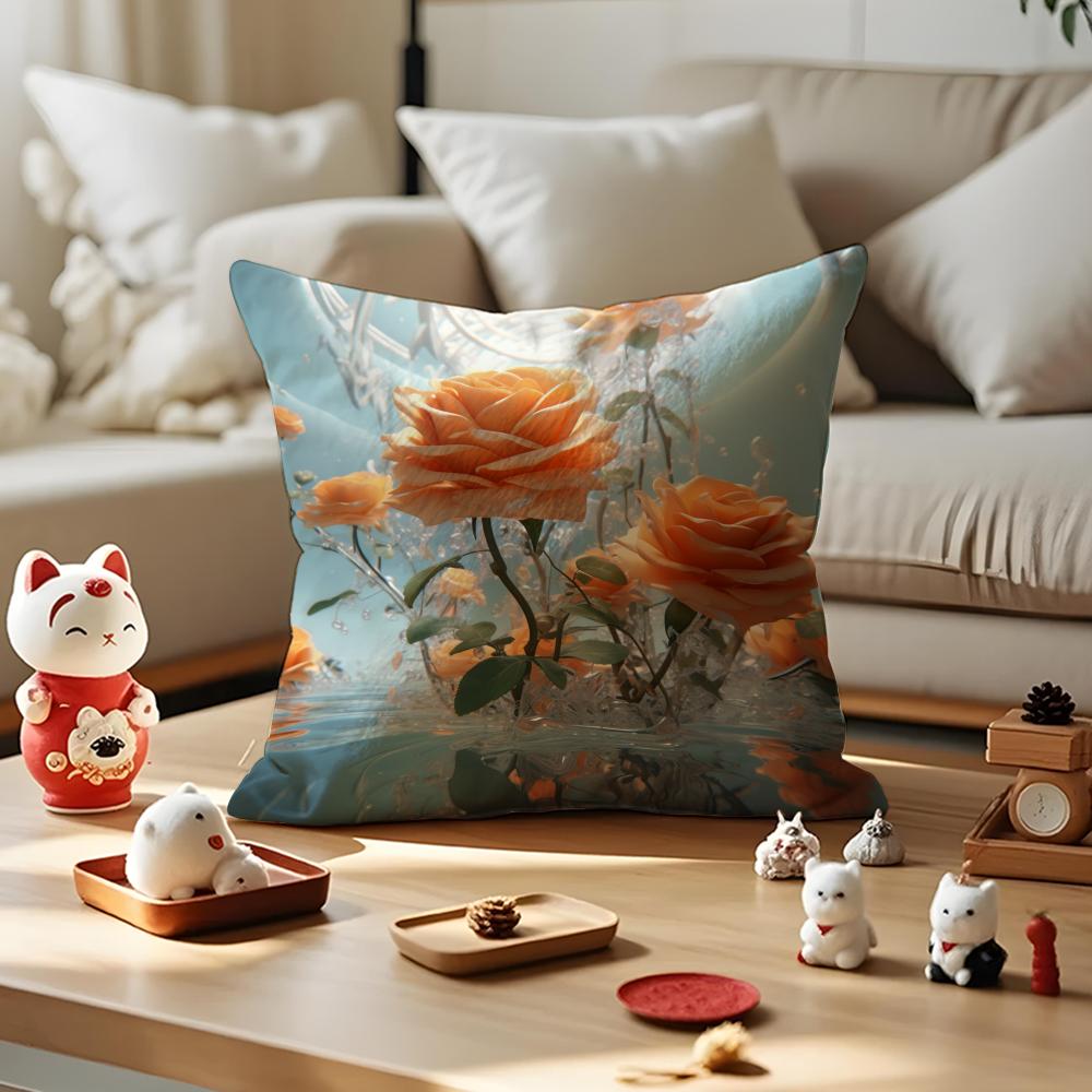Abstract Rose Flower Pillow Case Antidustmite Pillowcase Invisible Zipper Silky Short Plush Sofa Cushion Cover