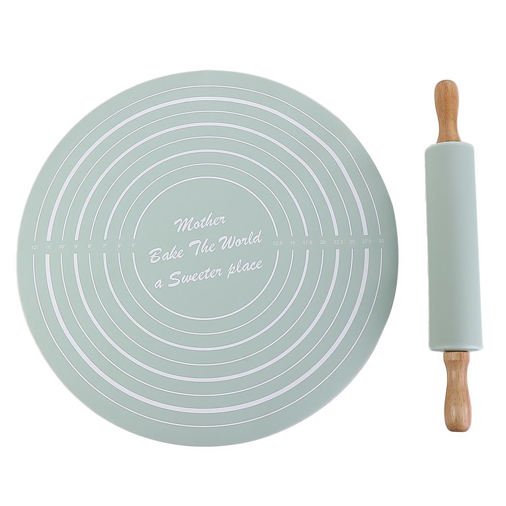 

2 Pcs/set Round Rolling Pin Kit with Scale Dough Mat Bakeware Kneading Pad Pastry kneading pad