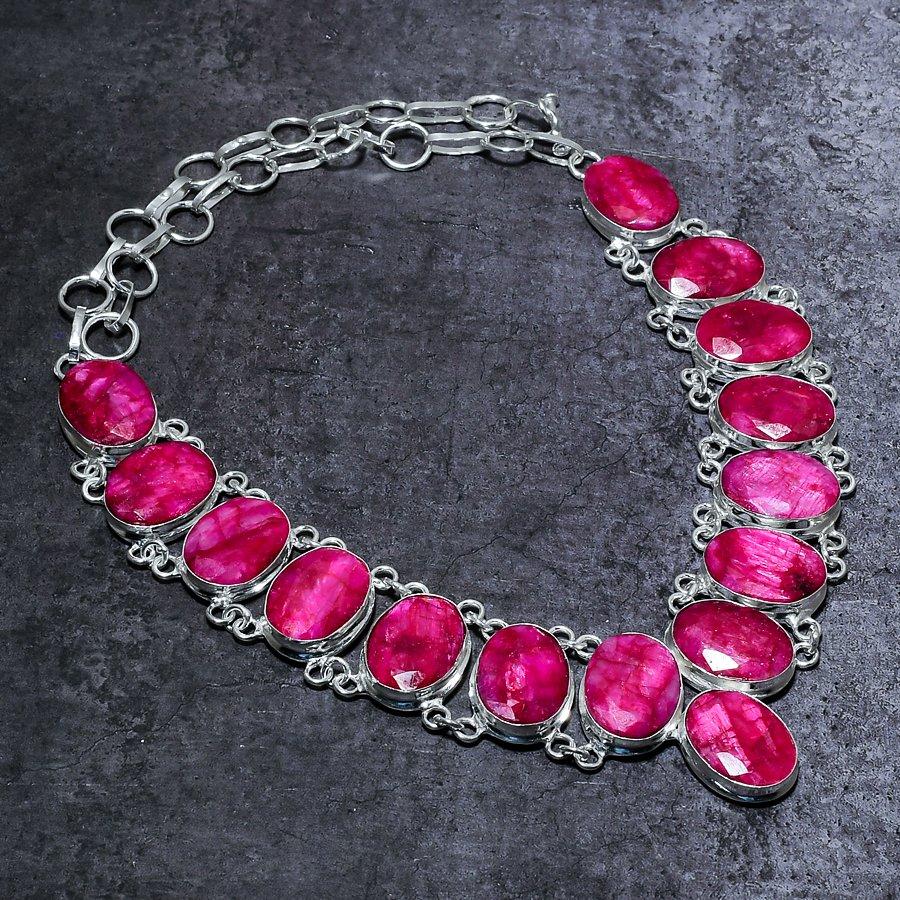Ruby(Simulated) Gemstone 925 Sterling Silver Jewelry Necklace 18"