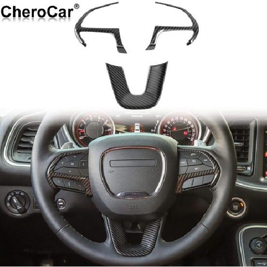Car Steering Wheel Trim Decor Cover for 2015-23 Dodge Challenger Charger Durango