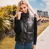 Winter Damen Kurze Baumwollweste Stehkragen Gepolsterter Warmer Ledermantel