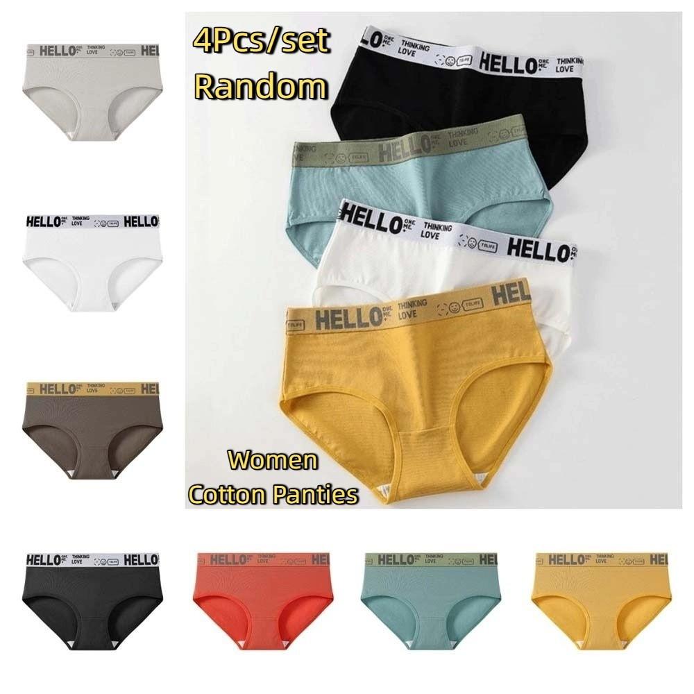 4Pcs Low Waist Women Cotton Panties Set Cotton Crotch Letter Underpants Adolescent