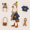 Polyester Goose Outfit 7 Inch Desk Outfits, 4 Pcs Knitted Sweater Hat Scarf Tabletop Clothes Crossbody Bag Winter Holiday Accessory for Office, Shelf,
