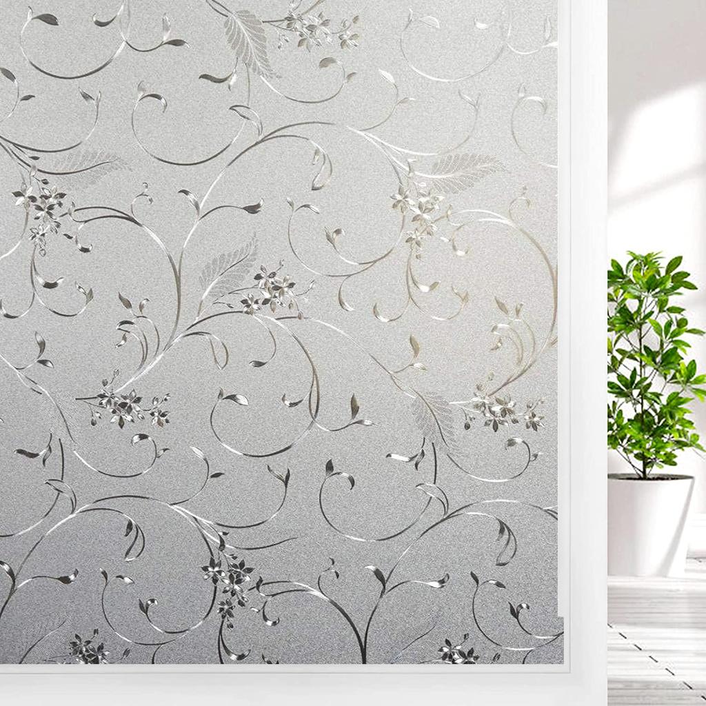 Frostat fönsterinsynsskydd Värmeisolerande statisk häftande icke-självhäftande film för hem fönsterdekaler i färgat glas vinyl