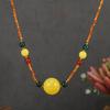 Retro New Chinese Wooden Bamboo Necklace Niche Design Beeswax Agate Pendant Collarbone Chain Women's Literary Accessories