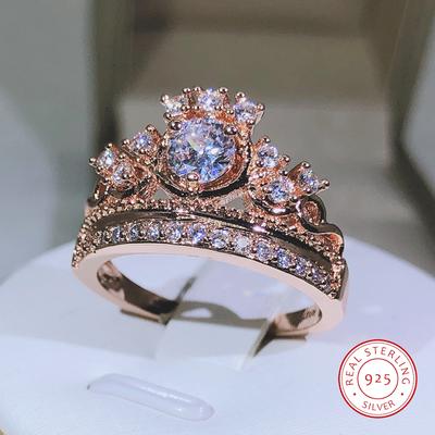 Copper  Crown Zircon Ring For Ladies BlingBling Ring Birthday Engagement Wedding Jewelry Gift