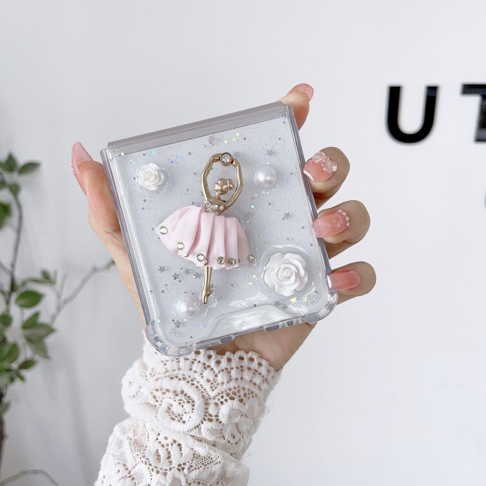 For Samsung Z Flip 4 Case 3d Bow Girl Transparent Folding Phone Case For Samsung Z Flip 3 5g Zflip4 Shockproof Hard Back Cover