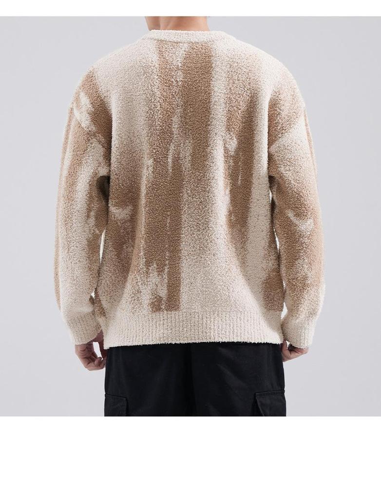 Men's Retro Tie-Dye Crew Neck Sweater - Autumn/Winter Cool Streetwear Trendy Loose Knitwear