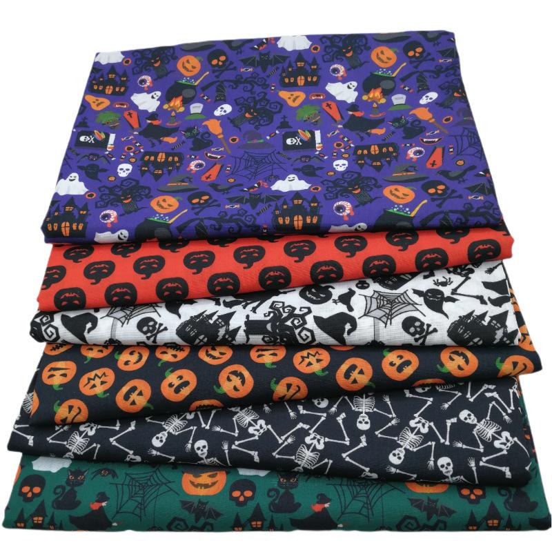 6 Stück Halloween-Thema Bedruckter Patchwork-Polyester-Baumwollstoff für Taschentuchnähen Quilting-Stoffe Handarbeitsmaterial DIY Handgemacht