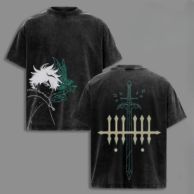 

Yuno Black Clover Clothing Men Women Short Sleeve Manga T-shirts Vintage Washed T Shirt Casual Cotton Tee Harajuku Male Tshirt XXL чорний