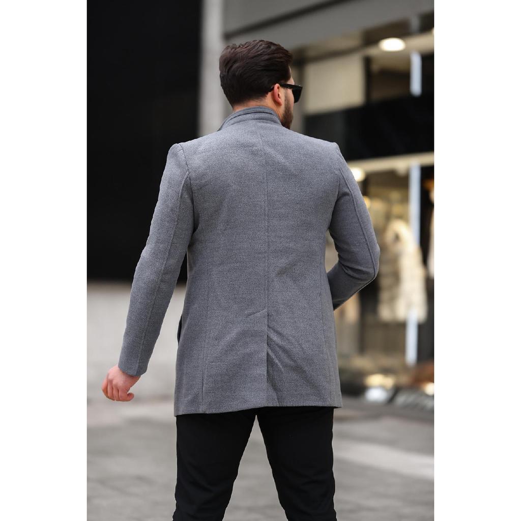 Men's Casual Cut Windproof Buttoned Long Black Cuff Coat
