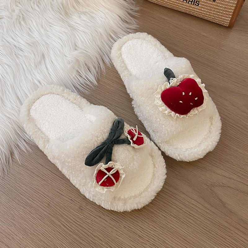 

Fashion versatile cute cartoon girl one-word fluffy slippers women s 2025 autumn and winter new home thermal cotton slippers 36